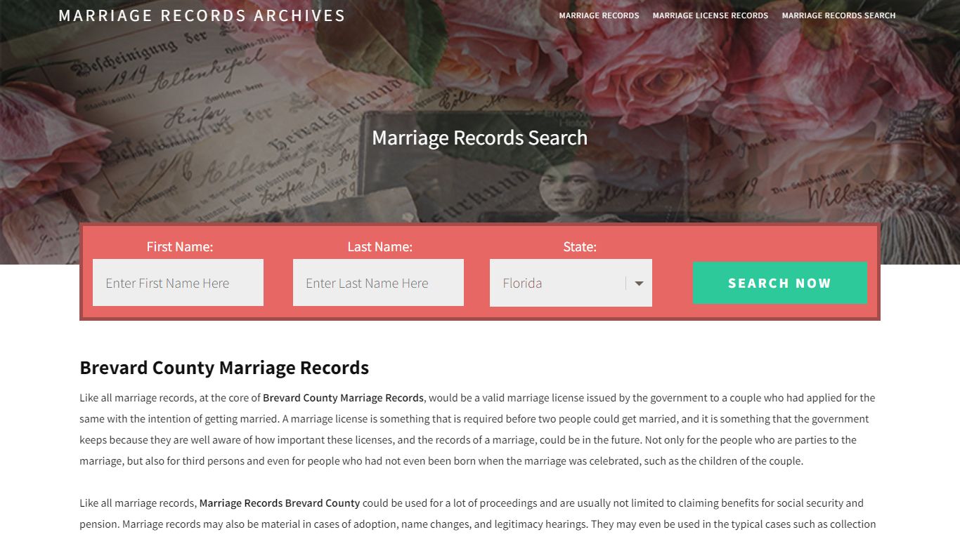 Brevard County Marriage Records | Enter Name and Search