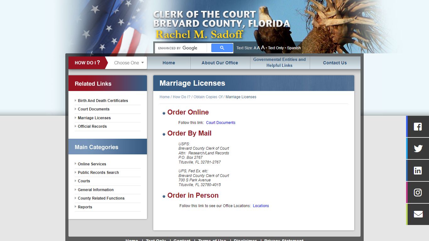 Marriage Licenses - Obtain Copies Of - Brevard County, Florida - Clerk ...