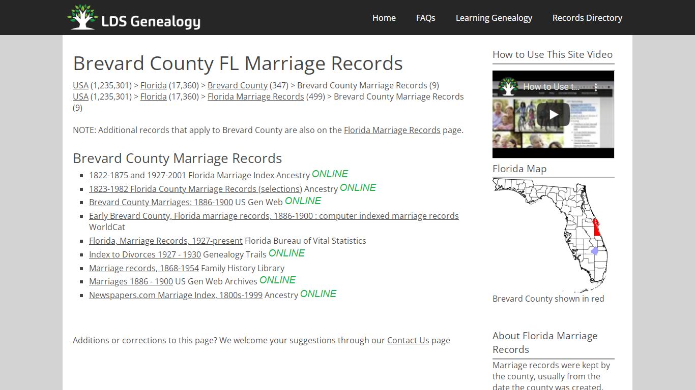 Brevard County FL Marriage Records - ldsgenealogy.com