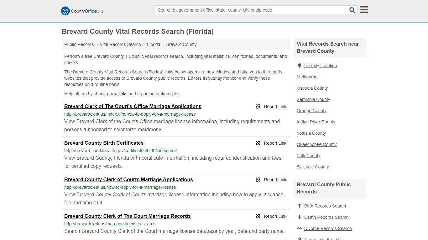 Vital Records Search - Brevard County, FL (Birth, Death, Marriage ...